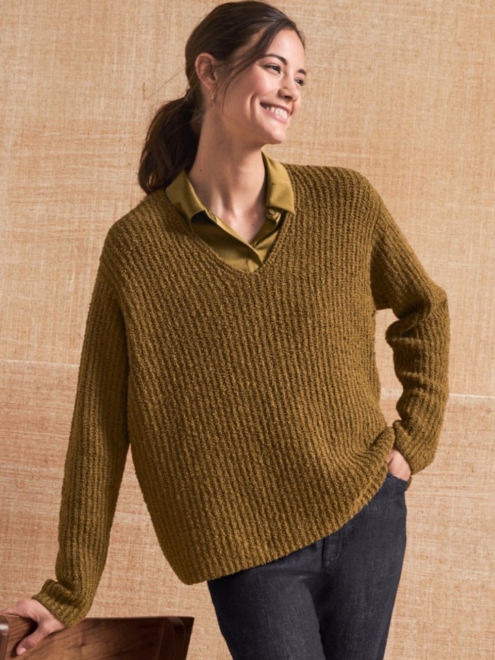NWT Eileen Fisher Organic Cotton Fluff V-Neck Sweater Sz L